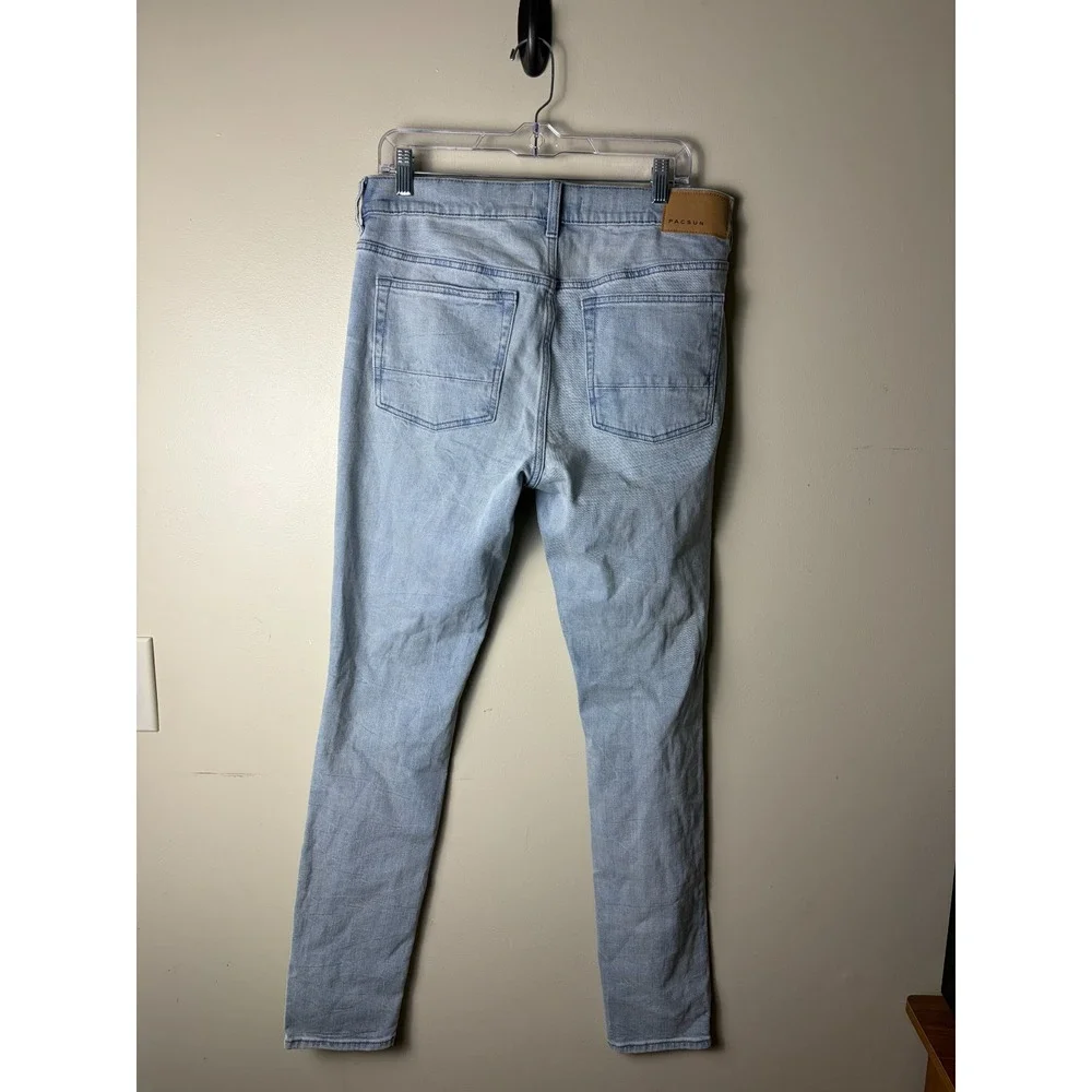 Pacsun Jeans Mens 32x32 Blue Stacked Skinny Premium Stretch Distressed
